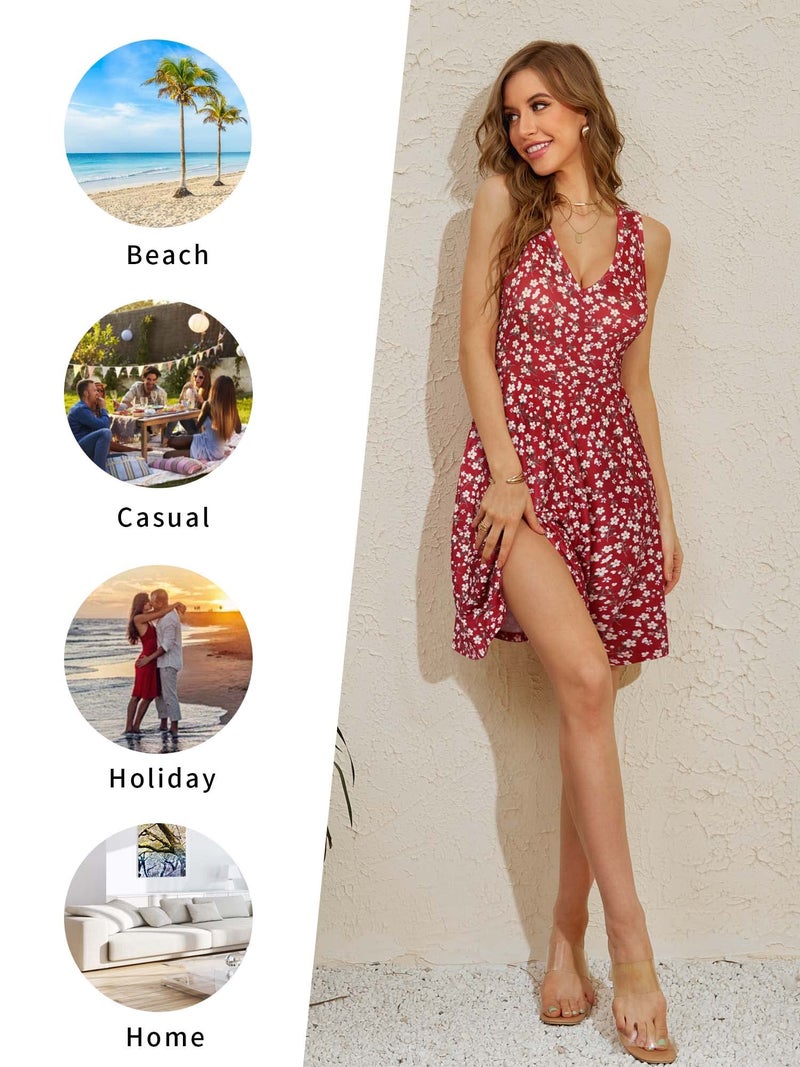 HUHOT Purple Sundress for Women Work Dress Women Sleeveless A-Line V Neck Office Dress with Pocket Casual Short Tank Dress - Image 5
